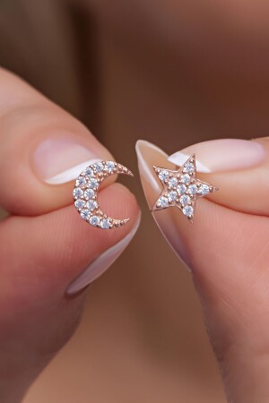 925 Sterling Silver Tiny Crescent Star Model Earrings - Nereze
