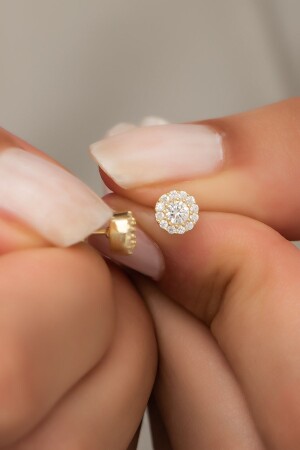 925 Sterling Silver Tiny Gold Zircon Solitaire Earring - Nereze