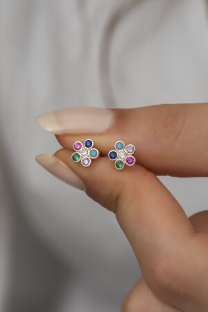 925 Sterling Silver Tiny Mix Stone Wildflower Earrings NRZ998163 - NEREZE