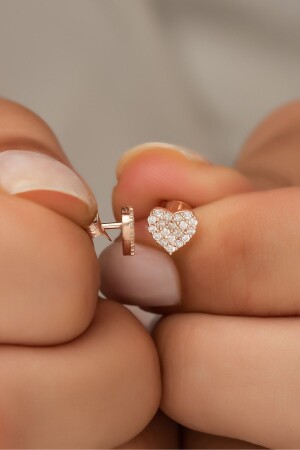 925 Sterling Silver Tiny Rose Heart Earrings NRZ99437 - NEREZE