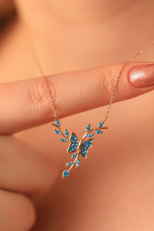 925 Sterling Silver Turquoise Stone Butterfly Necklace Bys1005 - byess