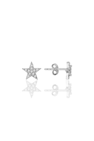 925 Sterling Silver White Stone Star Model Earrings - Bilsen Store
