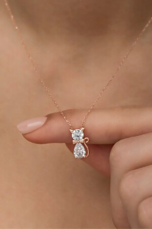 925 Sterling Silver White Zircon Stone Cat Necklace - Nereze