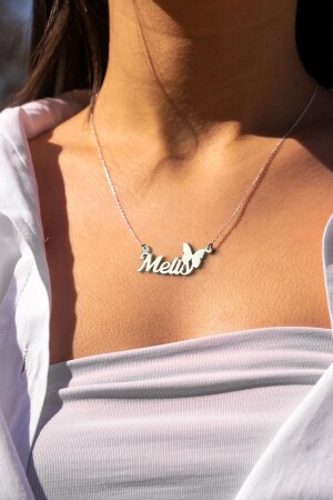 925 Sterling Silver Women's Necklace and Chain with Butterfly Design and Personalized Name DC9 - DEFCHE