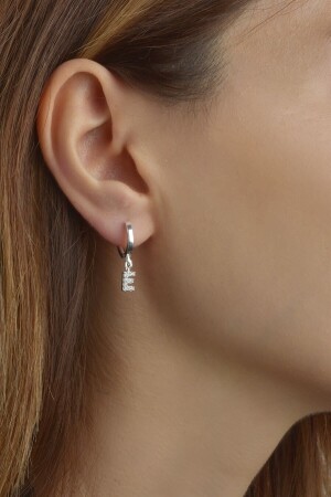 925 Sterling Silver Zircon Stone E Letter Dangle Earrings - Jelux Silver