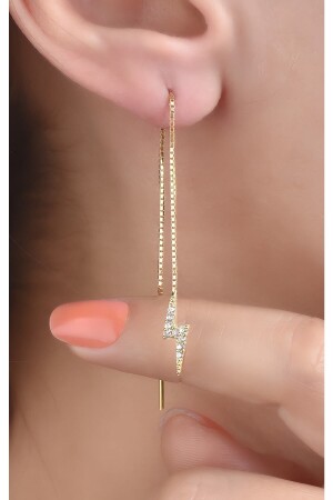 925 Sterling Silver Zircon Stone Elevator Chain Lightning Model Gold Color Earring JLX-KUP339 - jelux silver