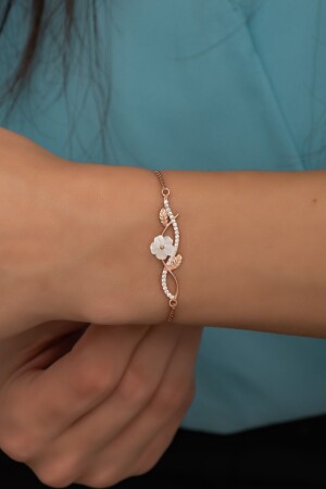 925 Sterling Silver Zircon Stone Magnolia Flower Bracelet - Nereze