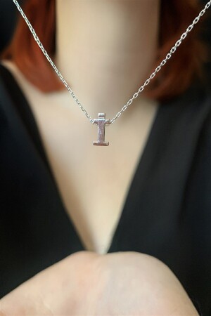 925 Sterling Three Dimensional Silver Plated Letter I Necklace Length 42 Cm EMNE110 - Ziu