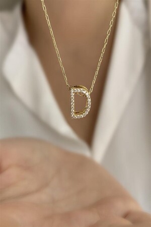 925 Sterling Three-Dimensional Zircon Stone D Letter Necklace HKLY104 - Ziu