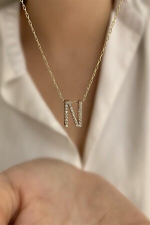 925 Sterling Three-Dimensional Zircon Stone N Letter Necklace HKLY115 - Ziu