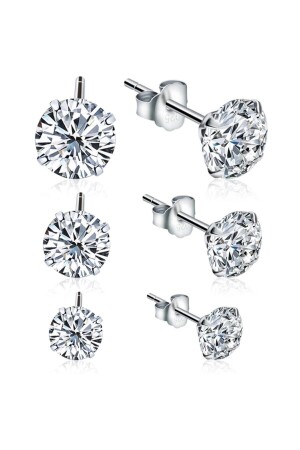 925er Sterlingsilber – 3er-Set – 4 mm – 5 mm – 6 m – rund – Solitär-Zirkon – Stiftohrring - Jewelry For Light
