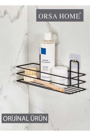926 Single Strong Magic Adhesive Hanger Rectangular Bathroom Shelf Matte Black - Orsa Home