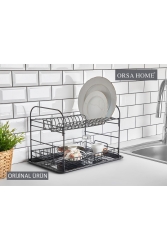 938 Mat Siyah Iki Katlı Kaşıklıksız Bulaşıklık - Tabaklık - ORSA HOME