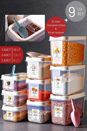 Set mit 9 unzerbrechlichen Multibox-Vorratsbehältern für Lebensmittel mit Etikett und Schaufel, X3, 5 l/7,5 l/10 l NDY-AYSET1 - Nandy Home