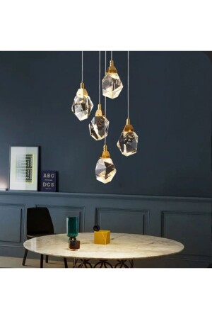 A+ Luxury Modern Crystalized Glass Pendant Lamp Five LED Chandelier Gold Yellow burenze828 - burenze