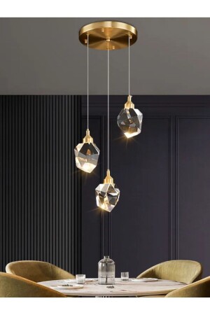 A+ Luxury Modern Crystalized Glass Pendant Lamp Triple Led Chandelier Gold Yellow burenze2022-13 - burenze