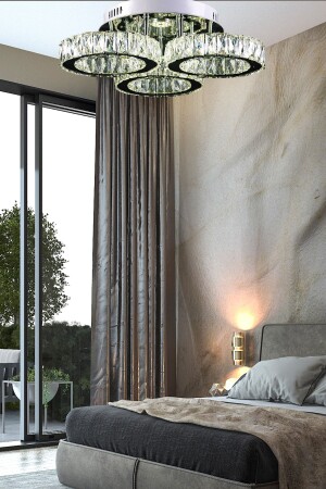 A+ Luxury Modern Plafonier Triple Crystal Stone Power Led Chandelier with Remote Control 3 Colors Chrome burenze78 - burenze