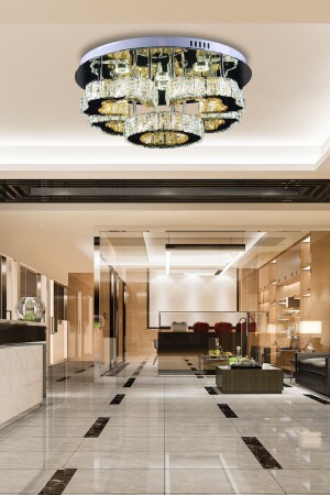 A+ Modern Floor Stand Crystal Stone Power LED Chandelier Stepped 3 Colors Chrome 50' Model burenze24 - burenze