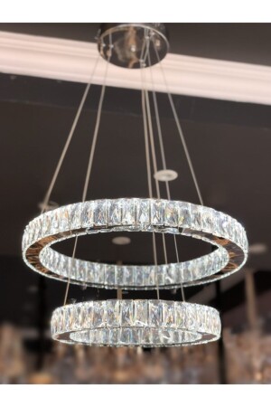 A+ Modern Pendant Lamp Double Crystal Stone Power Led Chandelier with 3 Levels and Remote Control Chrome burenze286 - burenze