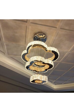 A+ Modern Pendant Lamp Triple Crystal Stone Power Led Chandelier 3-Gradual Colors (white, yellow, g. light)602led3daisy - Led