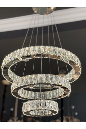 A+ Modern Pendant Lamp Triple Crystal Stone Power Led Chandelier with 3 Levels and Remote Control Chrome burenze202 - burenze
