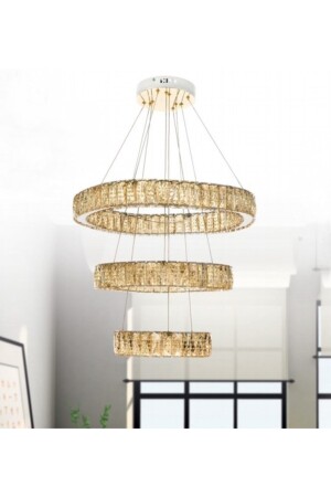 A Modern Pendant Lamp Triple Honey Color Crystal Stone Power Led Chandelier with Gold Yellow Remote Control 3 Colors burenze119 - burenze