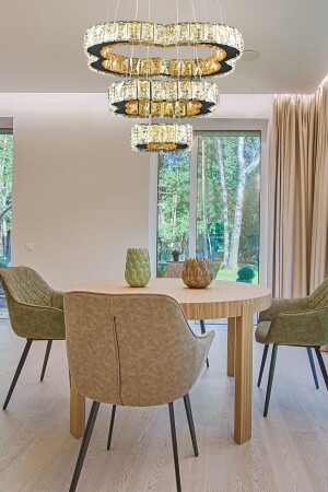 A+ Moderne Pendelleuchte mit dreifachem Kristallstein-Power-LED-Kronleuchter mit 3 Ebenen und kontrolliertem Chrom burenze75 - burenze