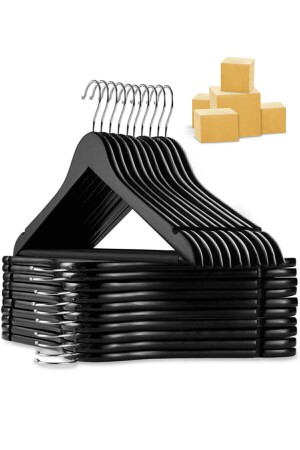 A Plus Boxed Wooden Look Hanger 12 Pieces Black Clothes Hanger Trousers Shirt Hanger - İstoç Avm