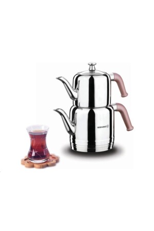 A189-01 Riva Steel Teapot Set Rosa Fma05095 - Korkmaz