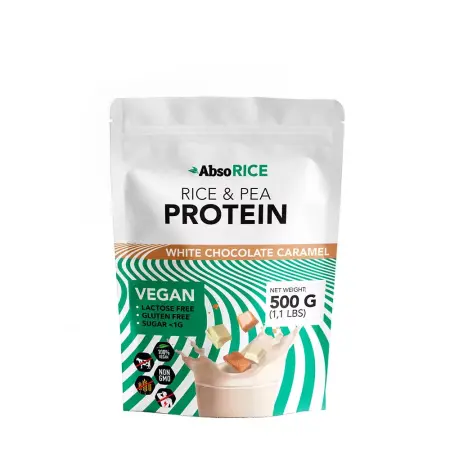 AbsoRICE Rice & Pea Protein - Vegan Protein Powder (500 g, White Chocolate Caramel) - AbsoRICE