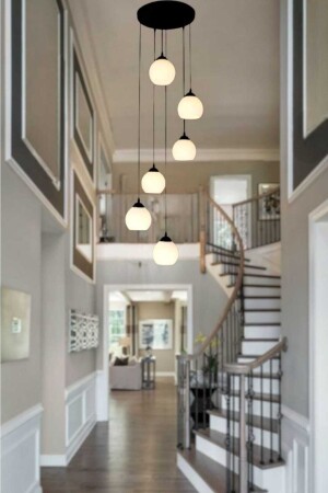 Acacia 6-Piece Black Pendant Lamp Chandelier (White Glass) AKSY-BLACK-06 - BSA LIGHTING