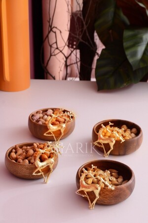 Acacia Tree 4-Piece Gold Ycan Geyik Nut Holder Snack Holder UCANGEYIKGOLDGEREZLIK - MIARIK DESIGN & DEKORASYON