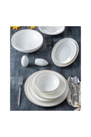 Acar Mira 30 Piece Bone Dinner Set for 6 People - Gold - Acarlar