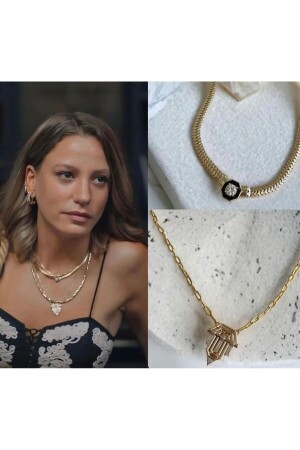 Accessory Leyla Necklace Serenay Set of 2 Gold Rhodium Plated Zircon Stone Check Seller. - Galia