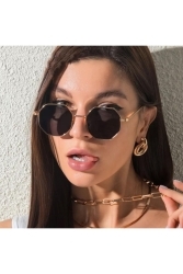 Achteckige Sonnenbrille aus schwarzem Glas mit Goldrahmen KGZ838 - Köstebek