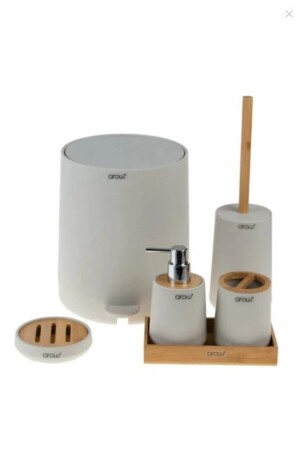 Acrylic 6 Piece Round Bathroom Set with Bamboo Cover Cream Alessia Dc1. en-3728 DC1. TR-3728 - AROW