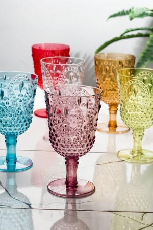 Acrylic Colored 6-Piece Goblet & Water Soft Drink Coffee Glass 450 ml (Not Glass) Magıcayaklidp6 - EWs