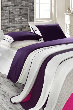 Acrylic Knitted Blanket Set Single Purple Cream BTST00100101 - Luoca Patisca