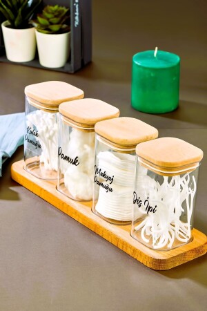 Acrylic Storage Box with Wooden Stand and 4 Packs Cotton Boxes with Transparent Label - Fbzhome