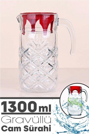 Ada Crystal Glass Jug with Lid and Engraving 1300 Ml. Extra Durable Glass Handled Tableware Soft Drink Jug Baklava Glass Jug with Handle and Lid. 01 - Tilbe Home