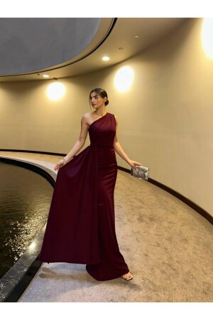 ADEL ONE SHOULDER LONG ELEGANT DRESS Claret Red - Conconmoda