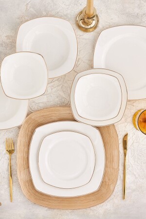 Adelia 24 Piece Porcelain Gold Half Square Dinner Set for 6 People 153. 03. 06. 5066-1 - Karaca