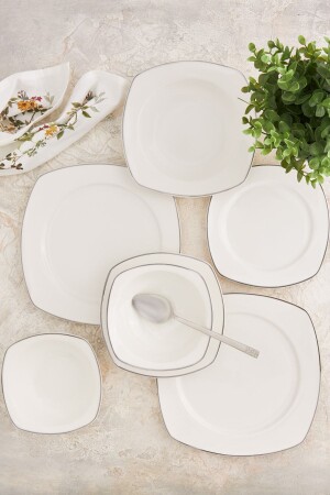 Adelia Porcelain 24 Piece Half Square Dinner Set for 6 Persons Platinum 153. 03. 06. 5066-1 - Karaca