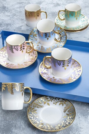 Adelina Blumenmuster Goldvergoldete Farbe 90 ml Kaffeetassenset für 6 Personen 0227 HXF-22-0227/12 - ACAR