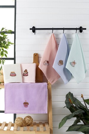 Adelina Kitchen Cake Set 6 Pieces Cotton Embroidered Patterned Kitchen Towels Drying Cloth 40 X 60 evn-adlnmtfk-1 - Evanora
