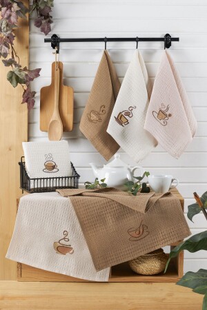 Adelina Kitchen Coffee Set 6 Pieces Cotton Embroidered Patterned Kitchen Towels Drying Cloth 40 X 60 evn-adlnmtfk-1 - Evanora