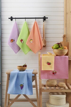Adelina Kitchen Fruit Set 6 Pieces Cotton Embroidered Patterned Kitchen Towel Drying Cloth 40 X 60 evn-adlnmtfk-1 - Evanora