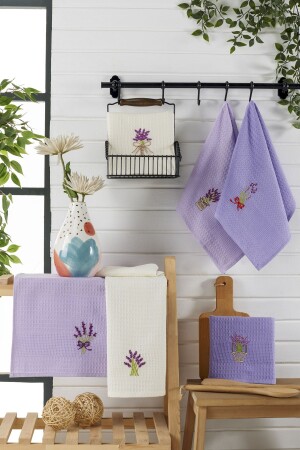 Adelina Kitchen Lavender Set 6 Pieces Cotton Embroidered Patterned Kitchen Towel Drying Cloth 40 X 60 evn-adlnmtfk-1 - Evanora