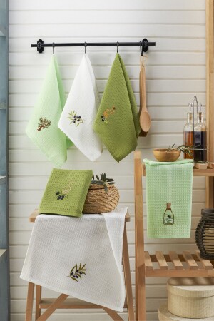 Adelina Kitchen Olive Oil Set 6 Pieces Cotton Embroidered Patterned Kitchen Towel Drying Cloth 40 X 60 evn-adlnmtfk-1 - Evanora