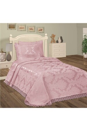 Aden Chenille-Tagesdecke, einfarbig, Einzelbett, 150 x 240 cm, Puder - Prestij Home Tekstil